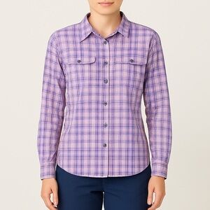 Montbell womens hiking shirt lightweight performance plaid button down XL